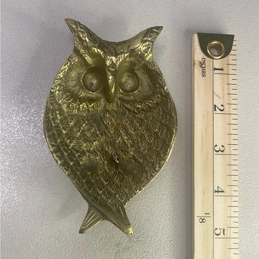 Vintage Textured Brass Owl Trinket Ring Dish MCM Mid Century unique fun cute - Picture 2 of 4